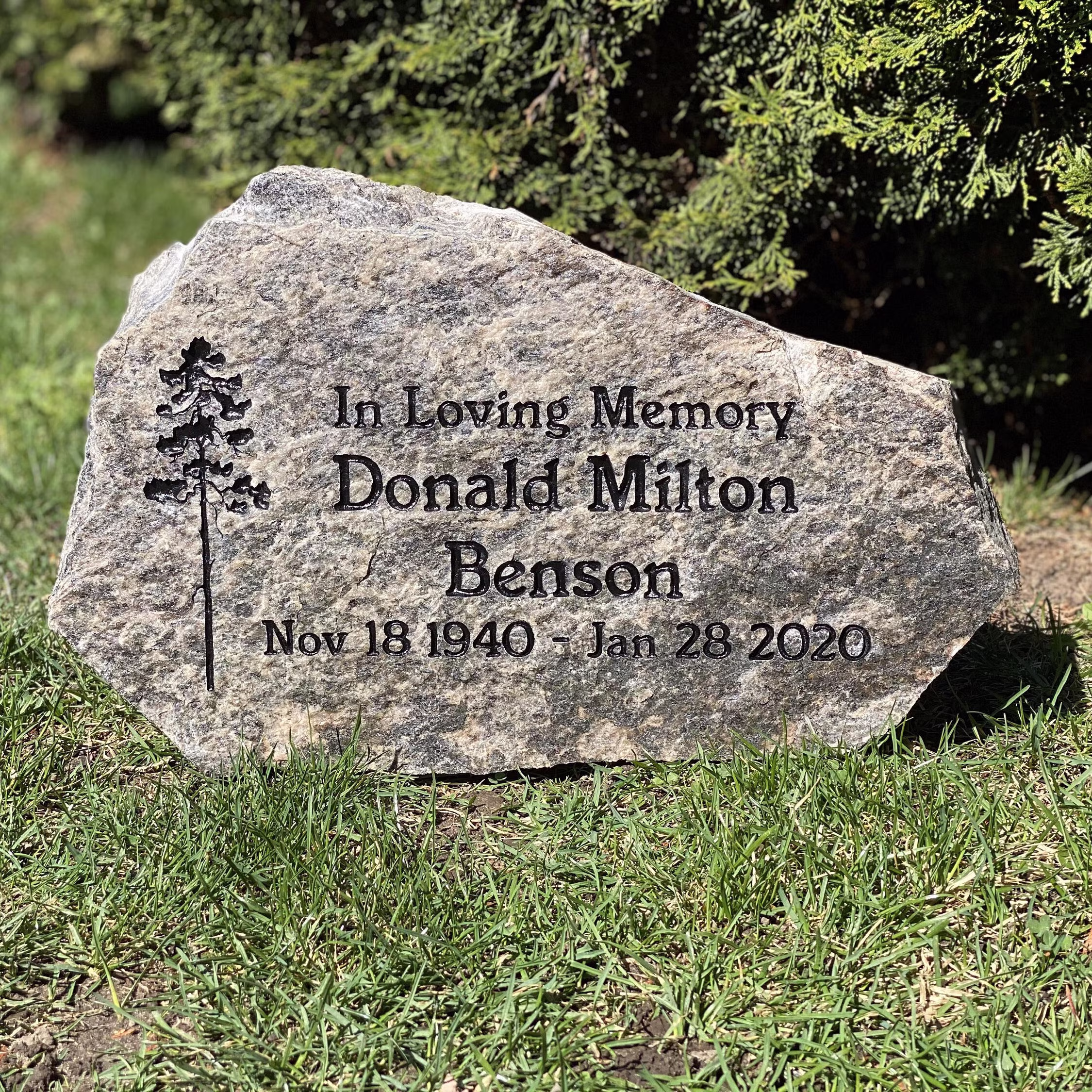 This is engraved stone marker for natural burial.